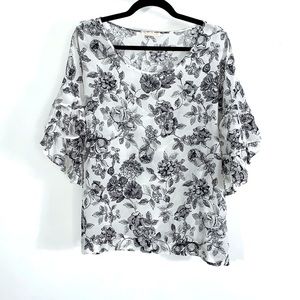 Gold Hawk Floral Printed Tunic Top Ruffles